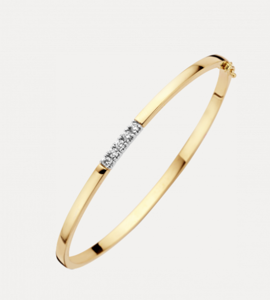 14 KARAAT GEEL- MET WITGOUDEN BICOLOR MEMOIRE ARMBAND MET BRILJANT.
Schitterende MEMOIRE armband met briljant geslepen diamanten. Perfect te combineren met MEMOIRE hangers oorsieraden en ringen.